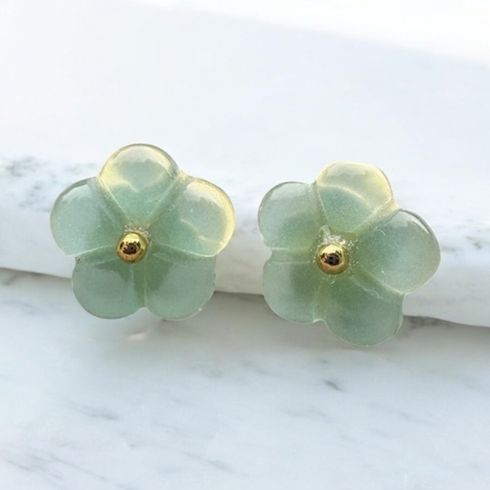 3/$25 Chic Mint Floral Jade Colored Earrings with Gold Accents
